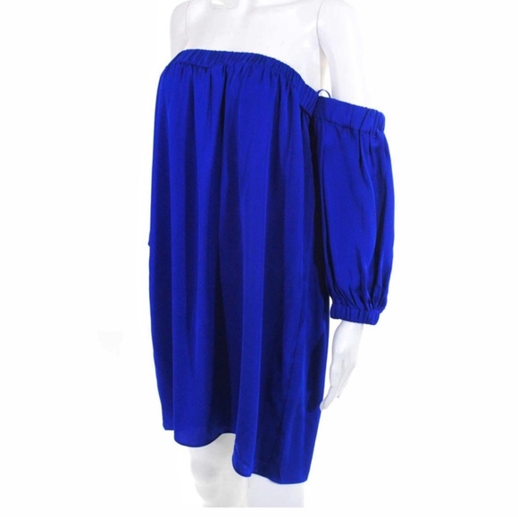 Sold ! Milly cobalt blue off the shoulder silk dress - Picture 5 of 7